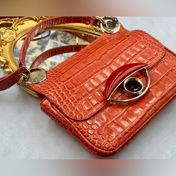 🆕 KENZO 🧿 NWT Medium Tali Croc Embossed Eye Motif Bag, Red - Picture 7 of 16